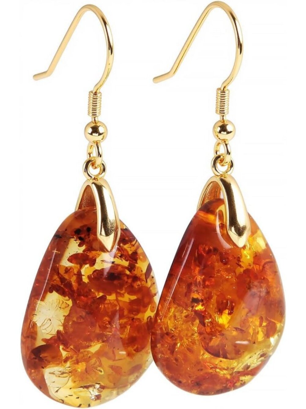 Natural Amber Teardrop Dangle Earrings in 925 Sterling Silver - Perfect Gift for